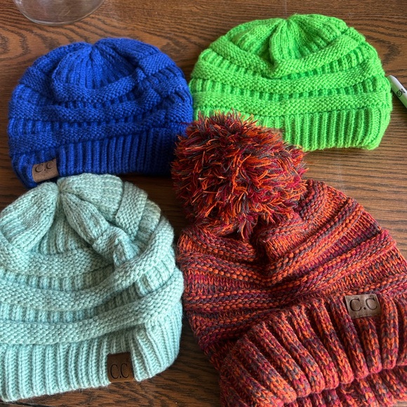 C.C Accessories - C.C Knit Beanie Set - Royal Blue, Lime Green, Mint, Orange Multi Pom